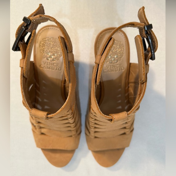 Vince Camuto Elika Tan Nubuck Strappy Heeled Sandals - Picture 7 of 7